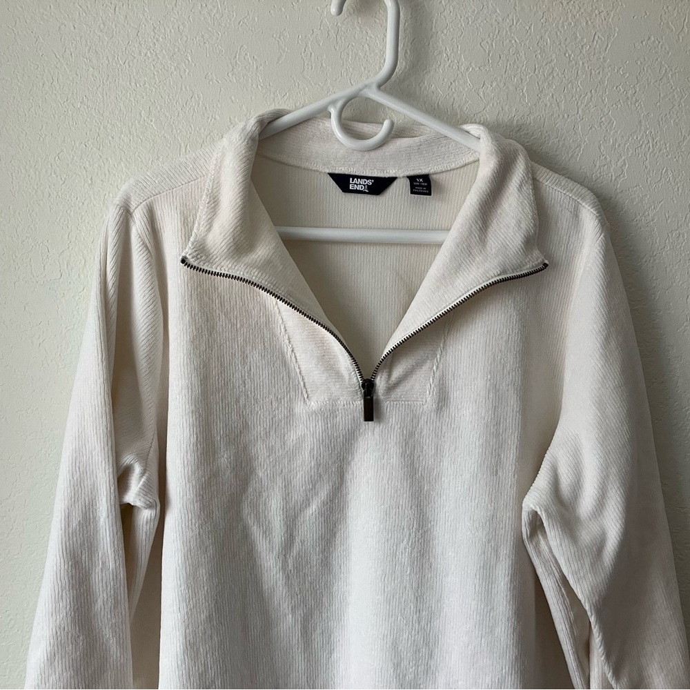 Land’s End Women’s 1X 16W-18W Cotton Blend Sweater 1/4 Zip Pullover White